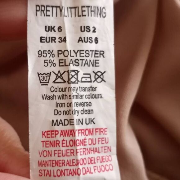 PRETTYLITTLETHING Nude Mesh High Neck Long Sleeve Ruched Skirt Midi Dress SZ 2 E - Picture 8 of 8